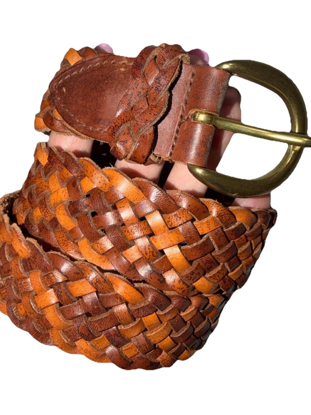 EAGLE RIVER TRADERS BROWN woven Braided Leather BELT Solid Brass Buckle, Men’s M